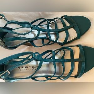Strappy Stiletto - teal green snake skin zip open toe - summer heels pumps